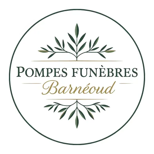Logo officiel des Pompes Funèbres Barnéoud avec branches d'olivier.
